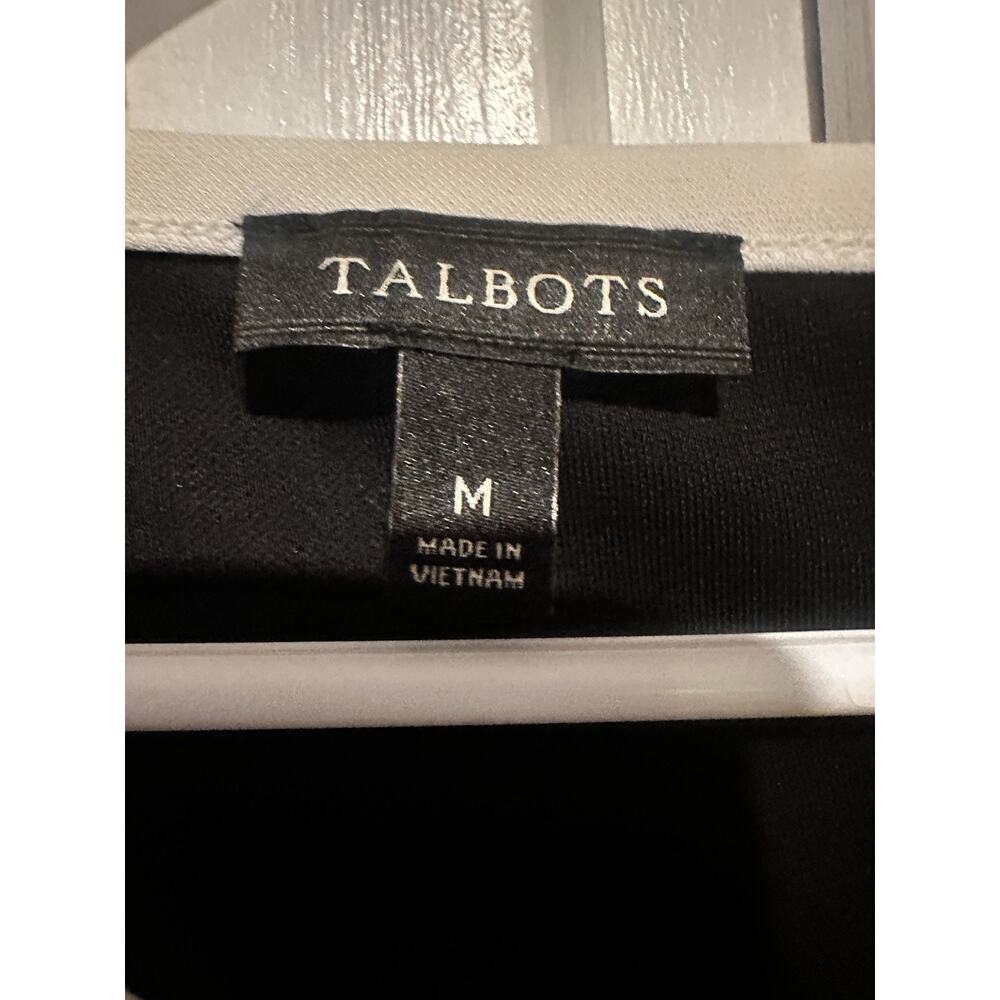 Talbots Size Medium Bow Sleeve Trim Ponte Shift Dress Black Classic Office - Picture 4 of 10